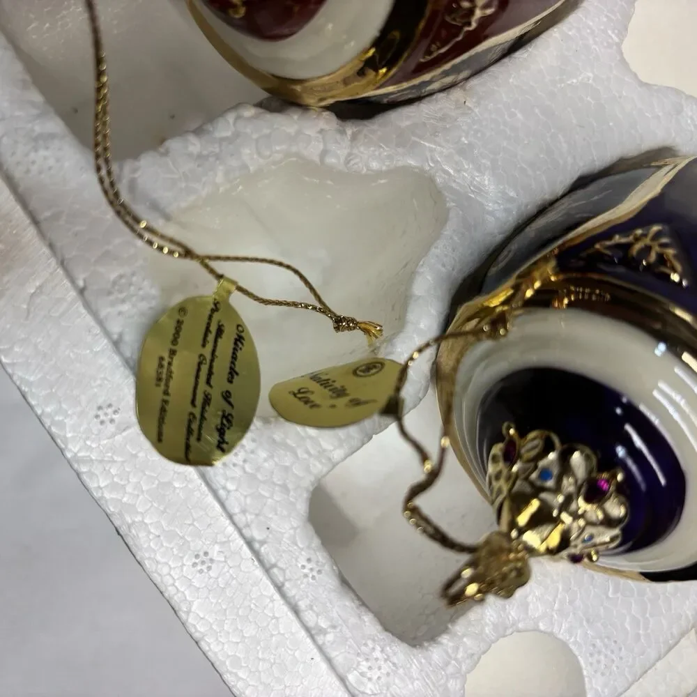 Vtg Bradford 3 Miracles of Light Nativity Peace Love Hope Porcelain Ornaments